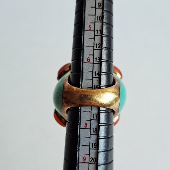 New Angelique de Paris Large Square Orange Natural Stones Blue Ring Size 7 - Picture 14 of 17